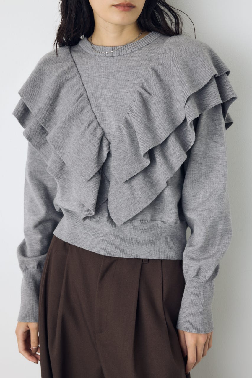 ラッフルショルダーニットトップス T.GRY FREE