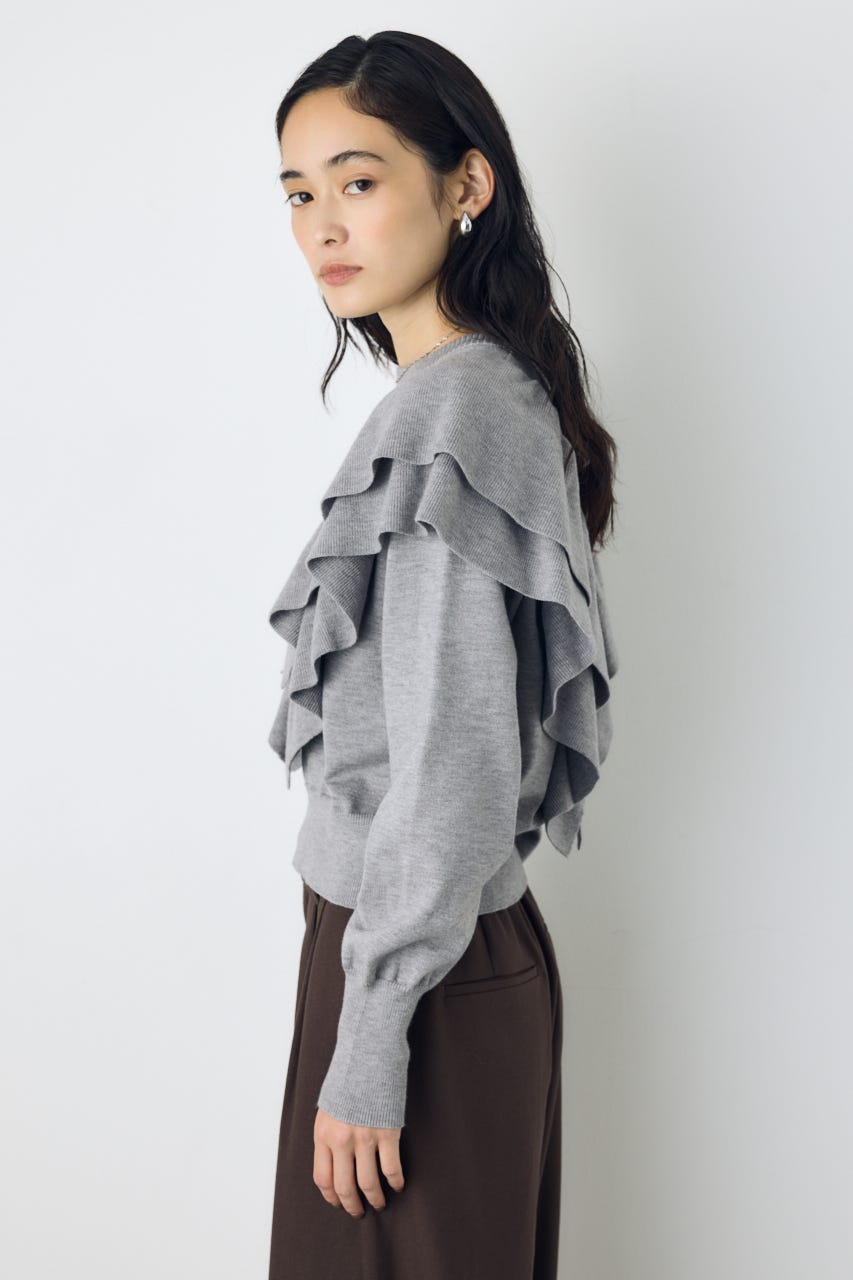 ラッフルショルダーニットトップス T.GRY FREE