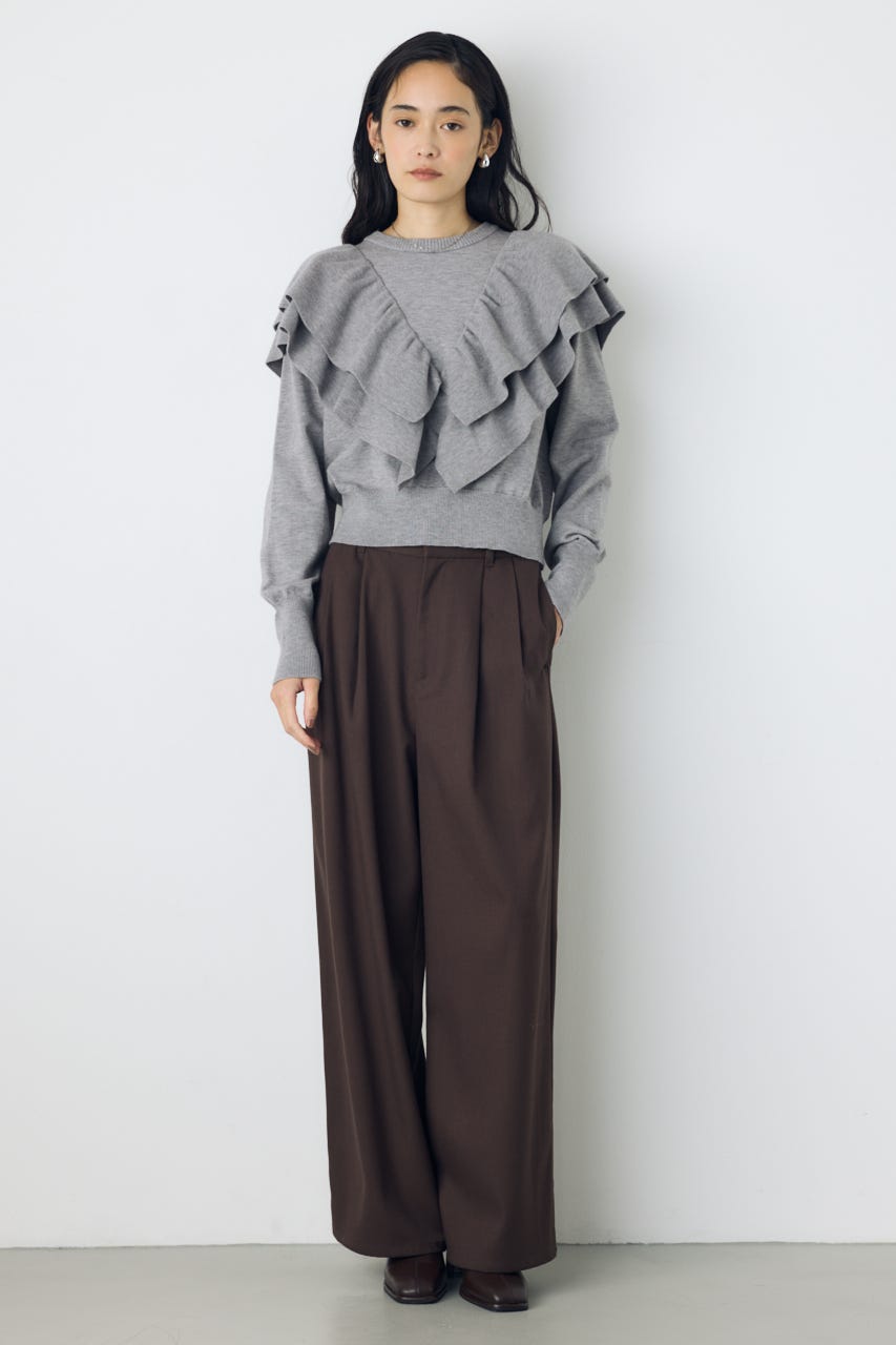 ラッフルショルダーニットトップス T.GRY FREE
