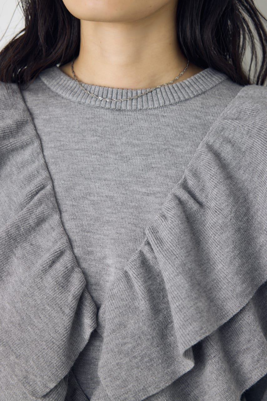 ラッフルショルダーニットトップス T.GRY FREE
