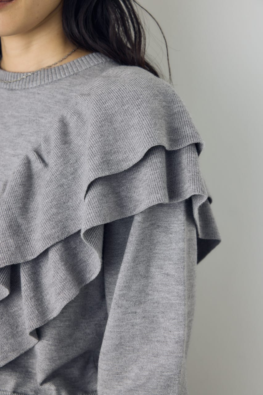 ラッフルショルダーニットトップス T.GRY FREE