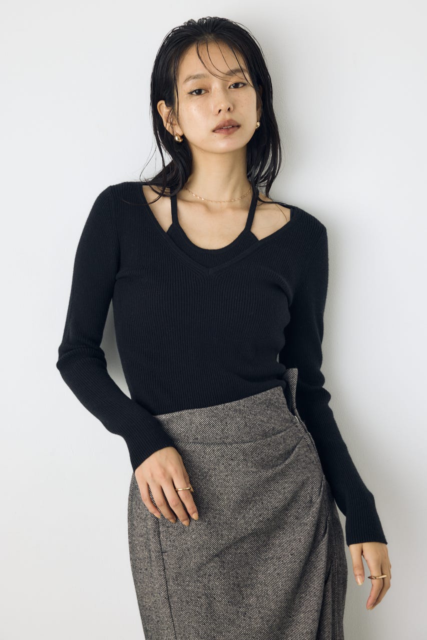 フェイクレイヤードニット BLK FREE