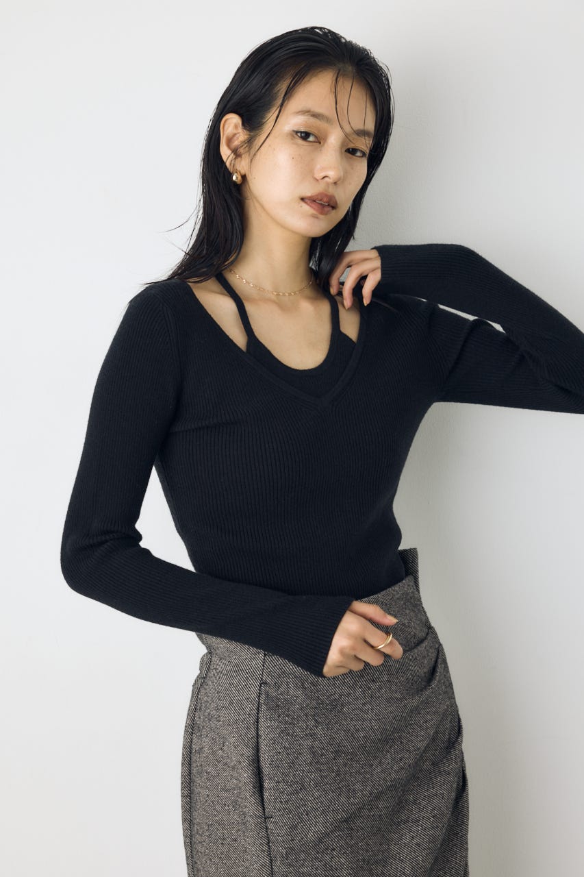 フェイクレイヤードニット BLK FREE