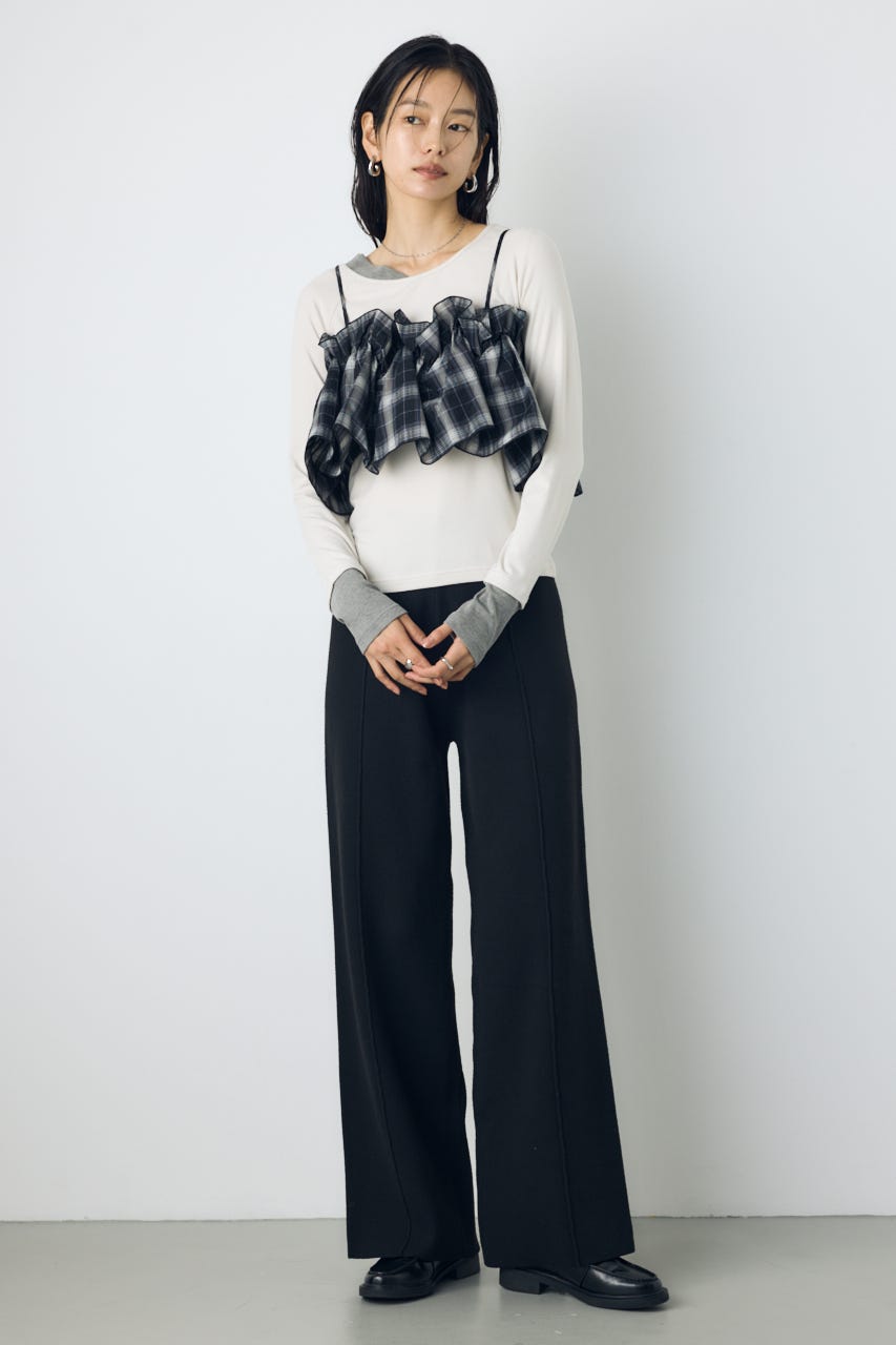 【AW先行アイテム】格上げニットワイドパンツ BLK S