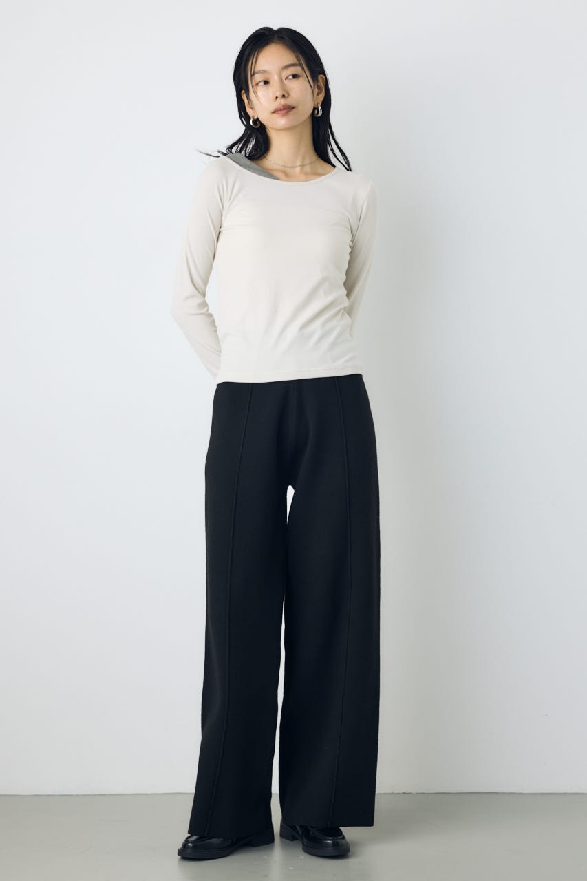 【AW先行アイテム】格上げニットワイドパンツ BLK S