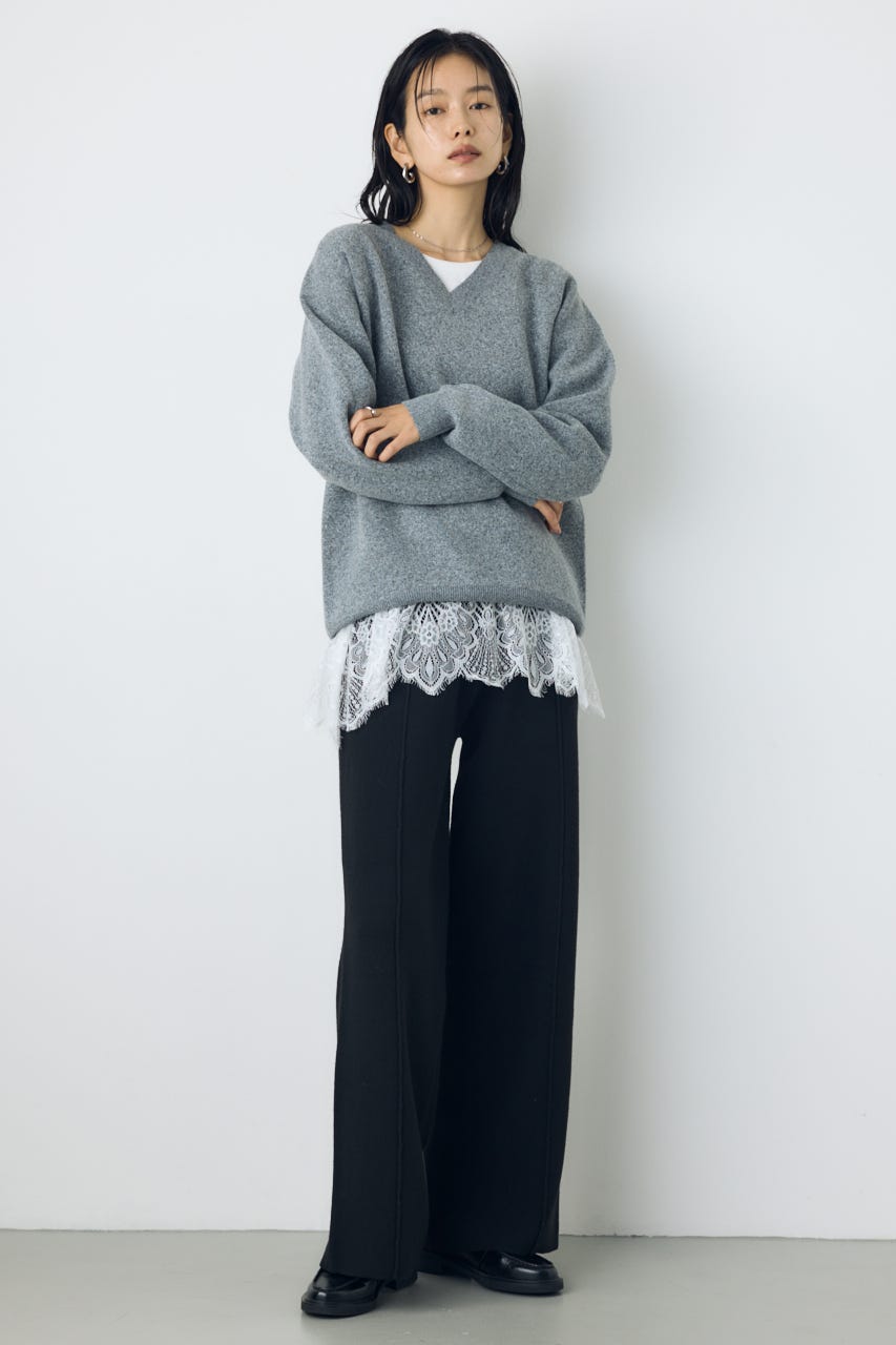 【AW先行アイテム】格上げニットワイドパンツ BLK S