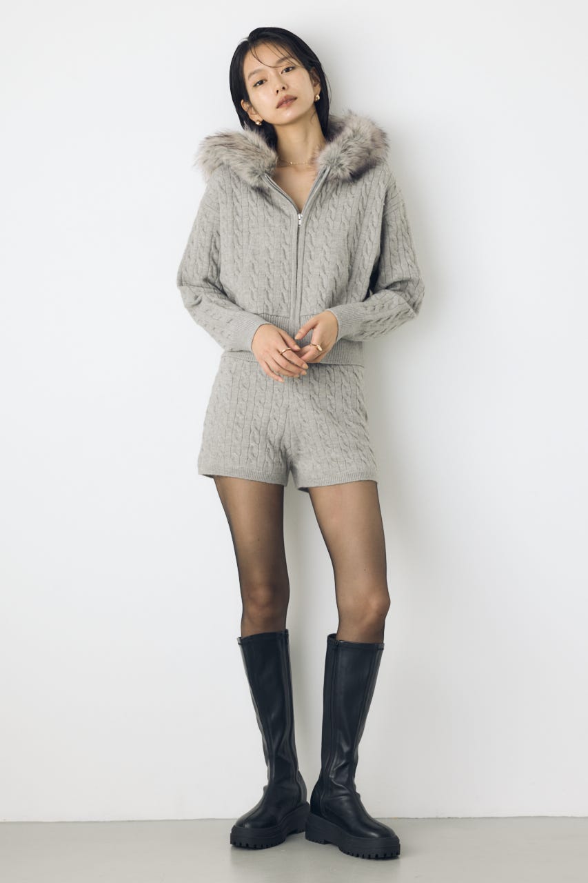 【セットアップ対応】ケーブルニットショートパンツ T.GRY FREE