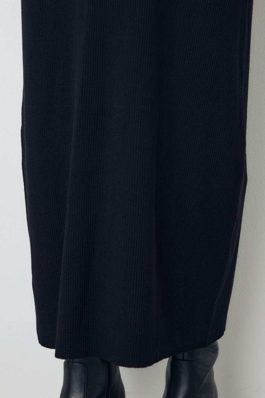 アシンメトリーネックリブニットワンピース BLK S
