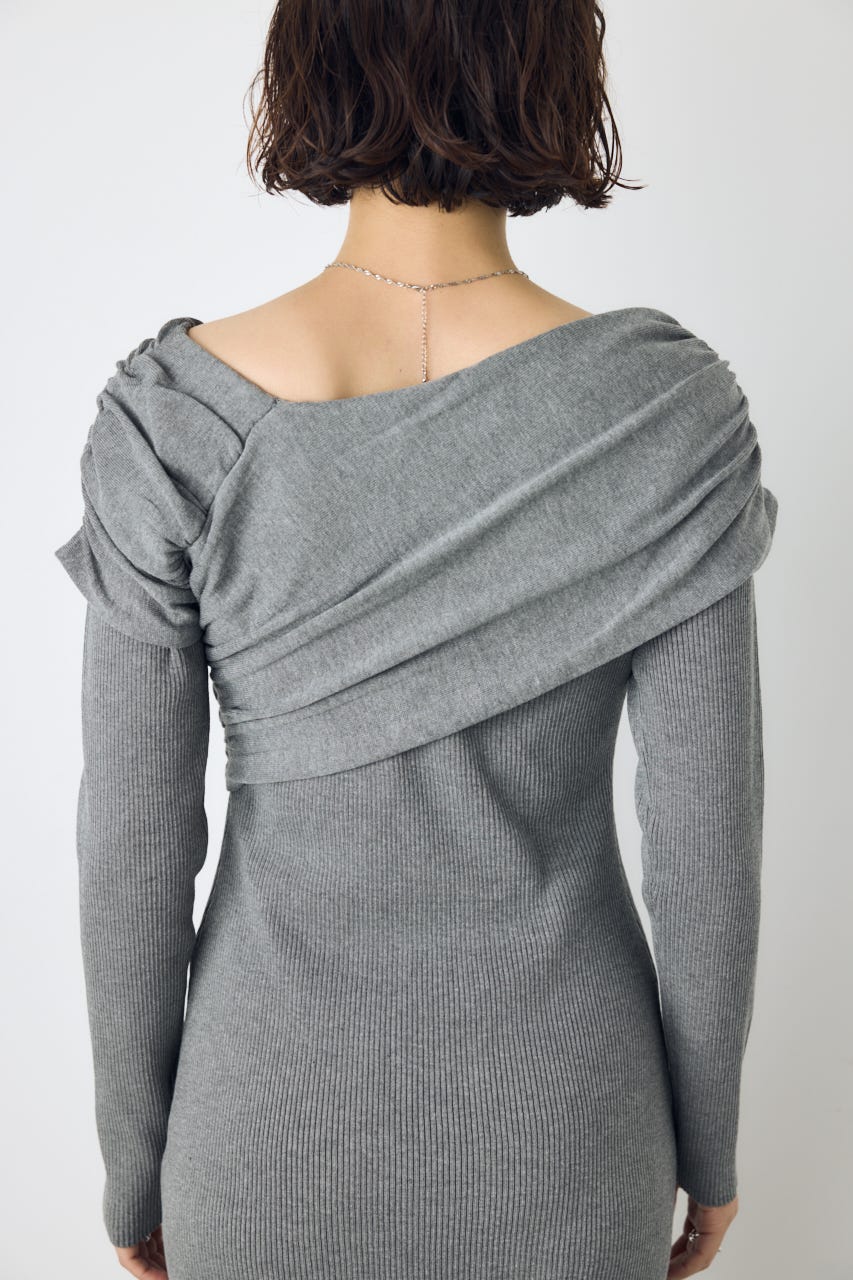 アシンメトリーネックリブニットワンピース T.GRY S