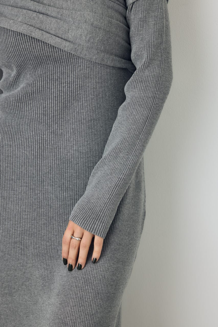 アシンメトリーネックリブニットワンピース T.GRY S