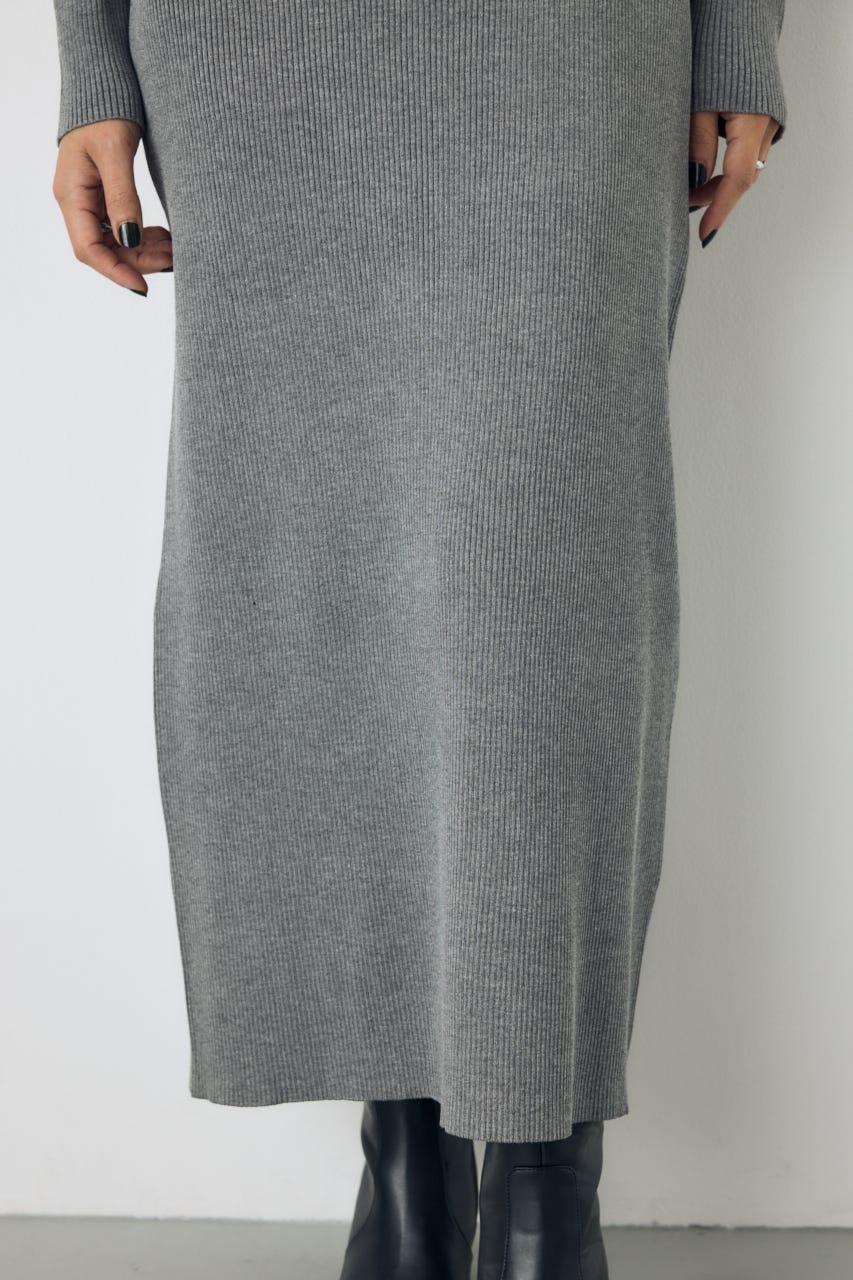 アシンメトリーネックリブニットワンピース T.GRY S