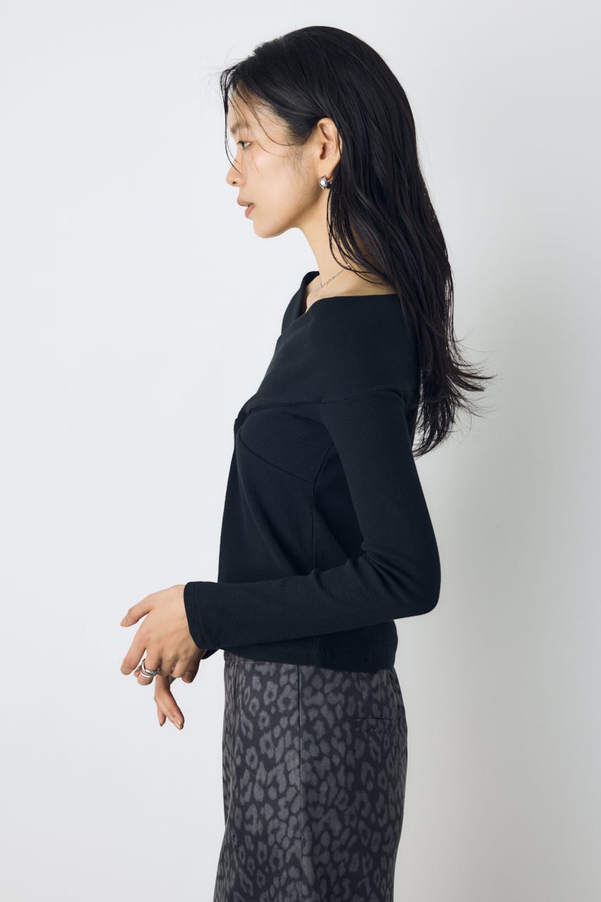 クロスデザイン長袖カットトップス BLK FREE