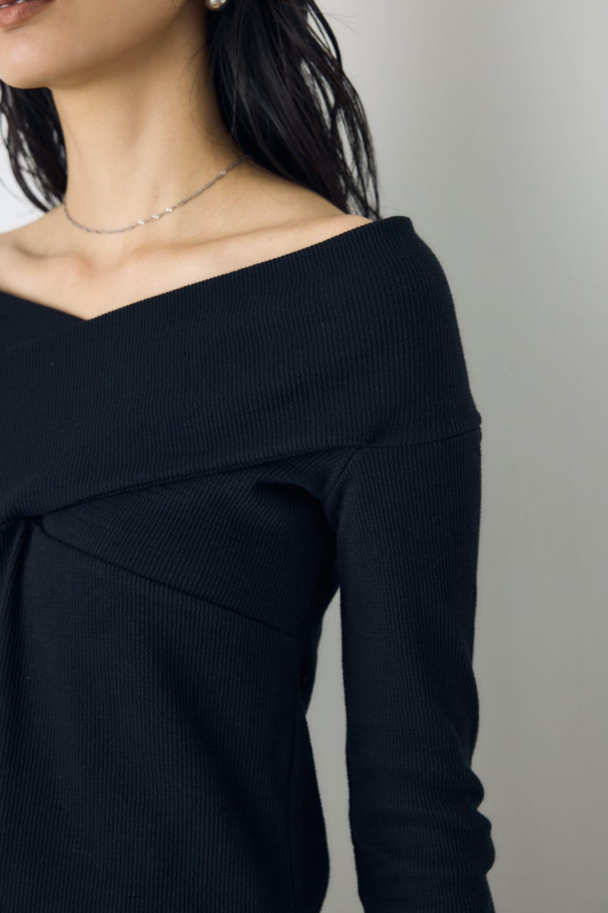 クロスデザイン長袖カットトップス BLK FREE