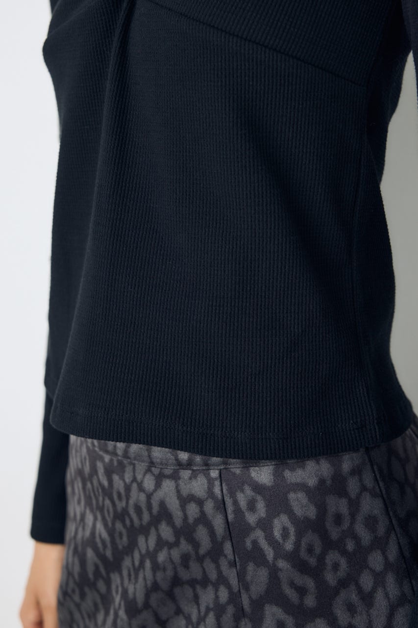 クロスデザイン長袖カットトップス BLK FREE