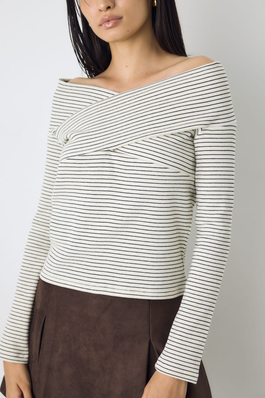 クロスデザイン長袖カットトップス 柄WHT FREE