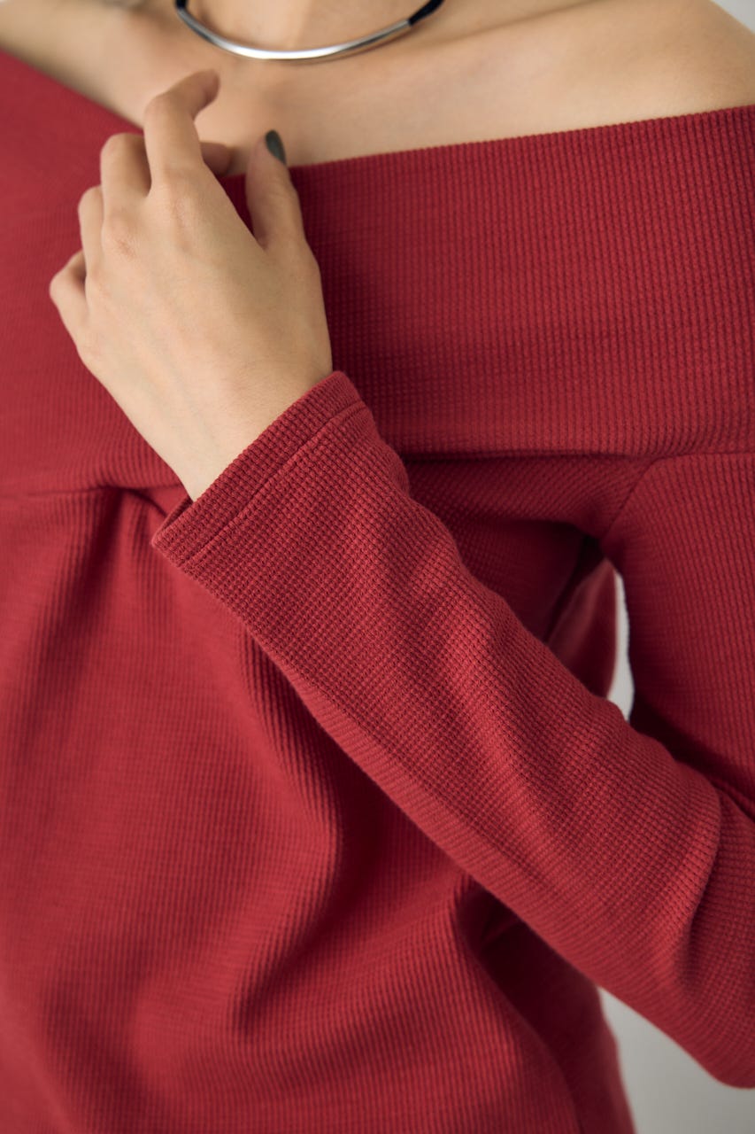 クロスデザイン長袖カットトップス RED FREE