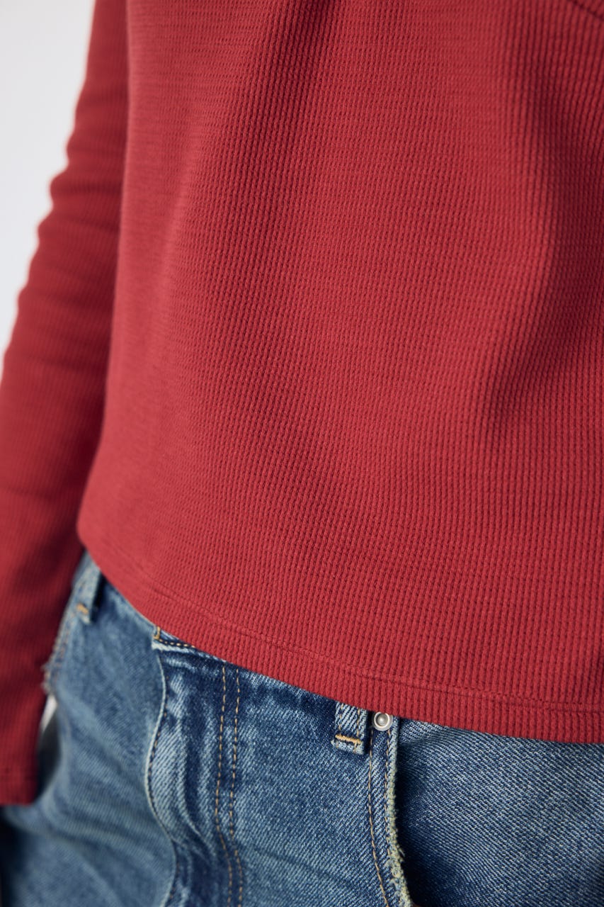 クロスデザイン長袖カットトップス RED FREE