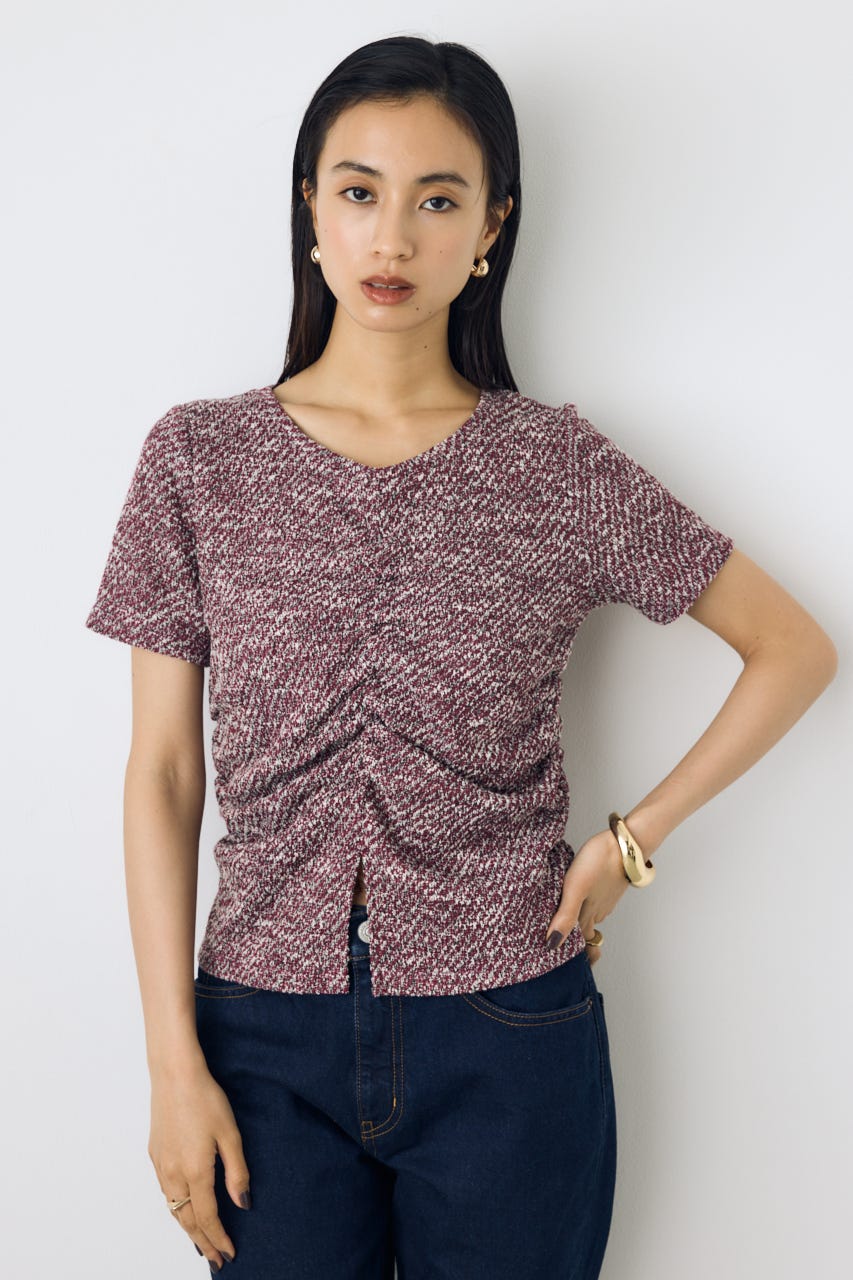AZUL BY MOUSSY | カットツイードフロントギャザートップス (Tシャツ