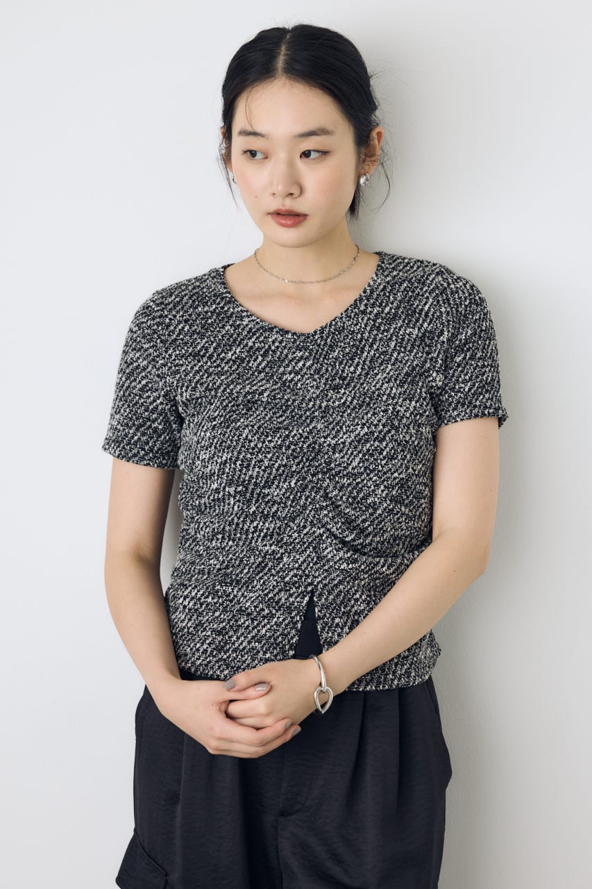 AZUL BY MOUSSY | カットツイードフロントギャザートップス (Tシャツ