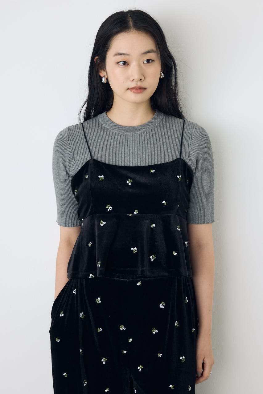 ベロア刺繍キャミソール 柄BLK FREE