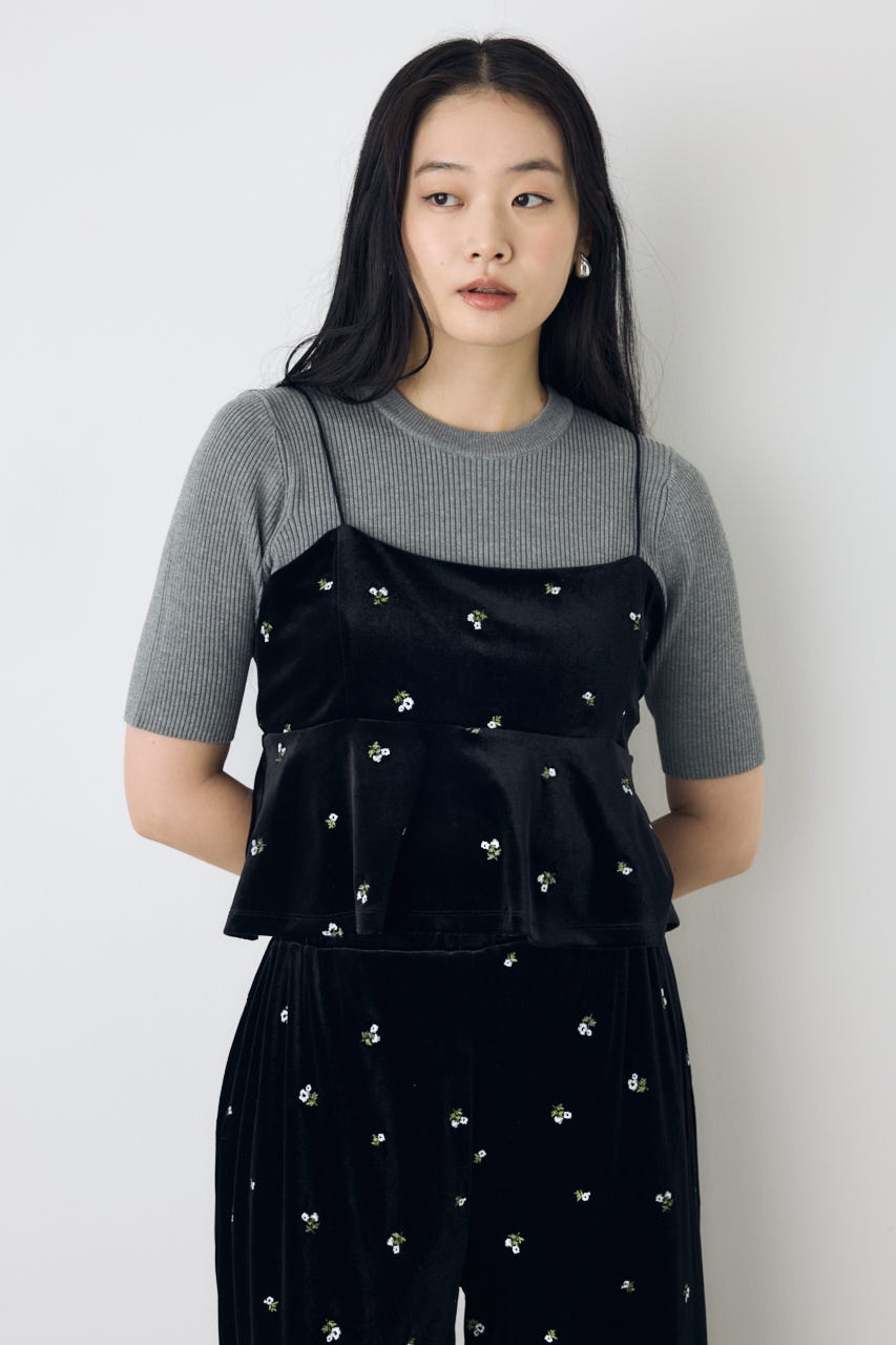 ベロア刺繍キャミソール 柄BLK FREE