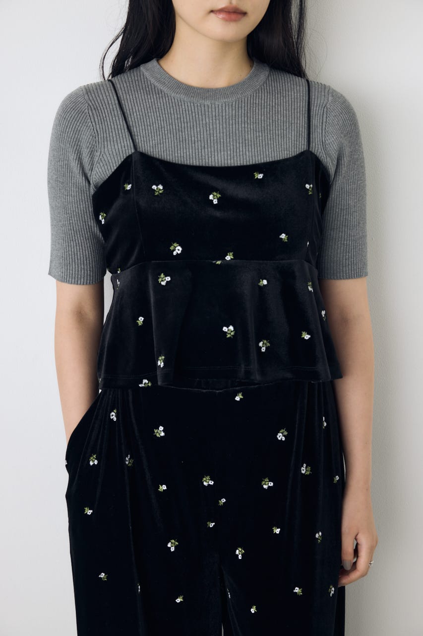 ベロア刺繍キャミソール 柄BLK FREE