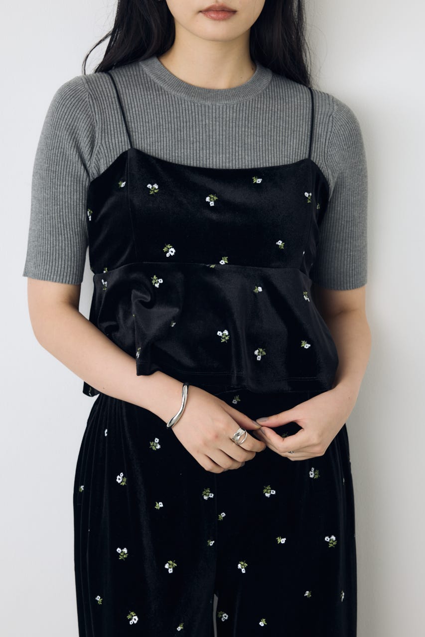 ベロア刺繍キャミソール 柄BLK FREE