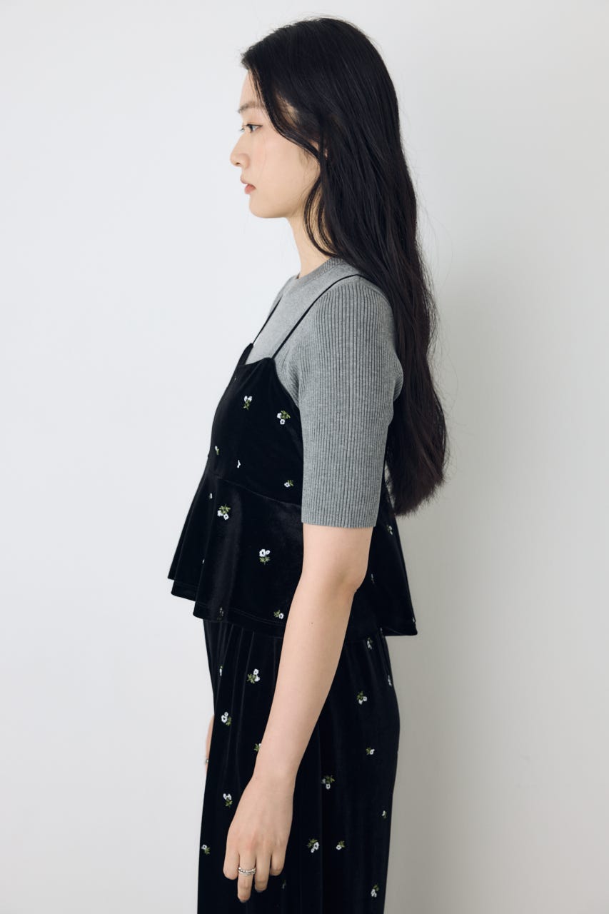 ベロア刺繍キャミソール 柄BLK FREE