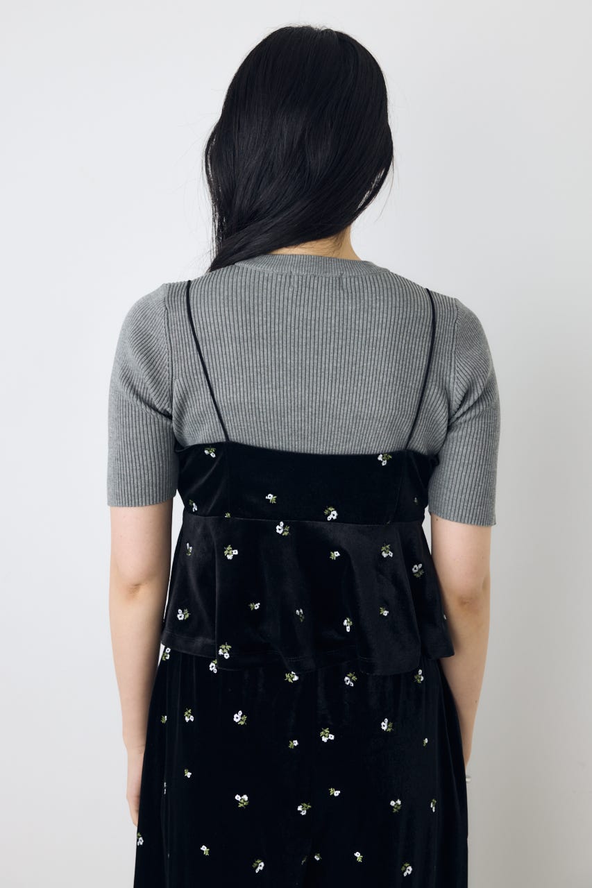 ベロア刺繍キャミソール 柄BLK FREE
