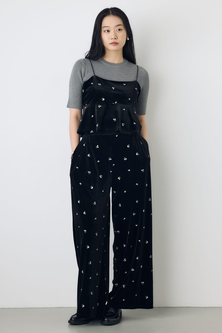 ベロア刺繍キャミソール 柄BLK FREE