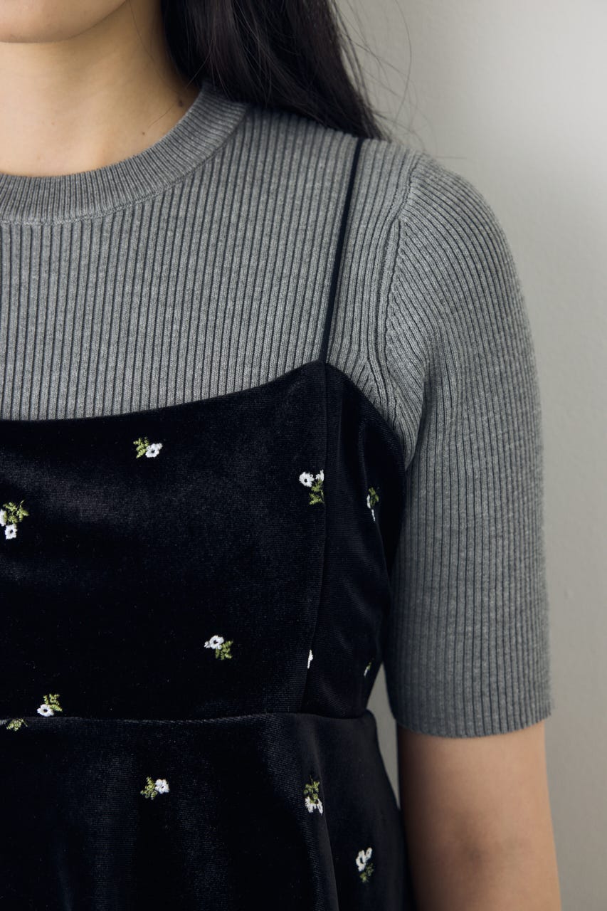 ベロア刺繍キャミソール 柄BLK FREE