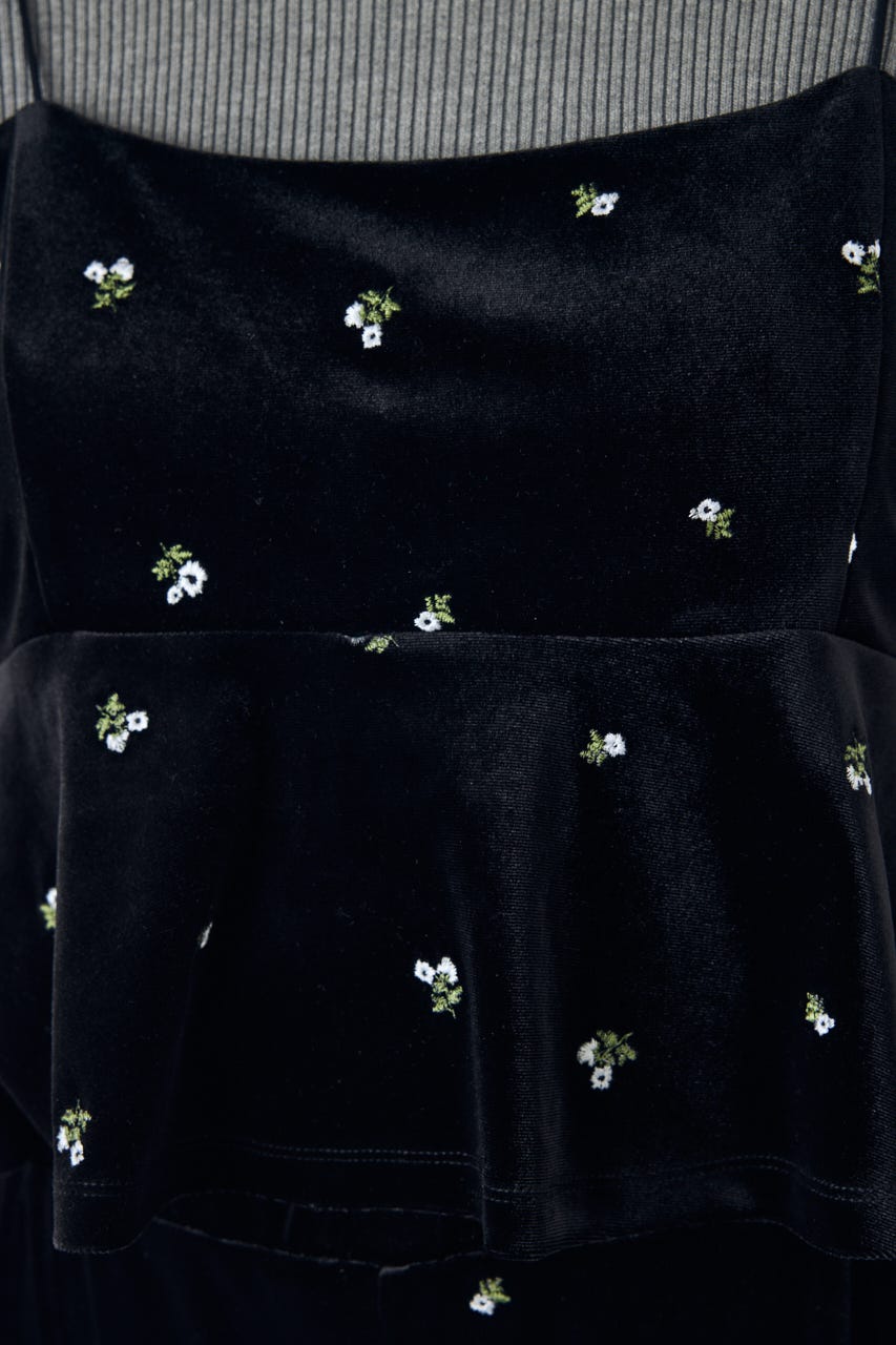 ベロア刺繍キャミソール 柄BLK FREE