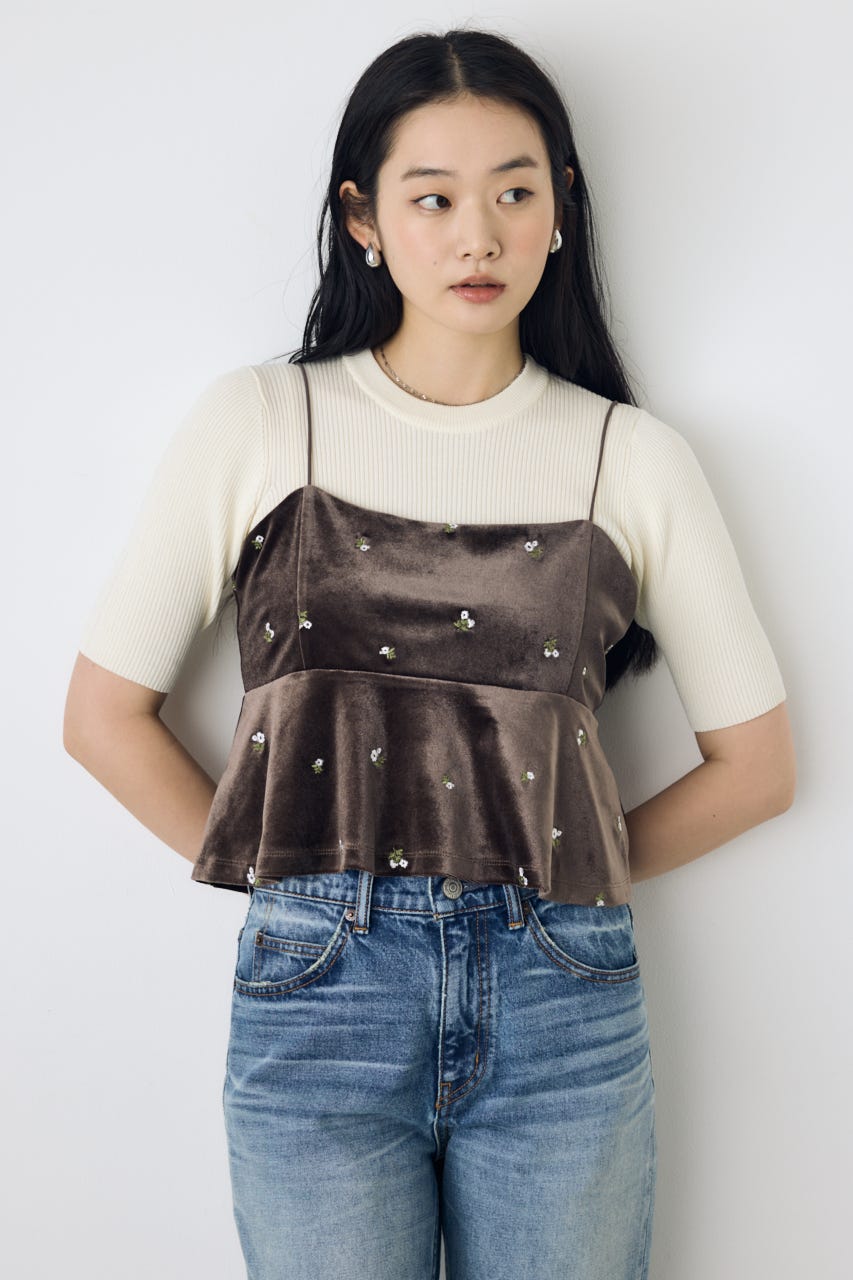 ベロア刺繍キャミソール 柄BRN FREE