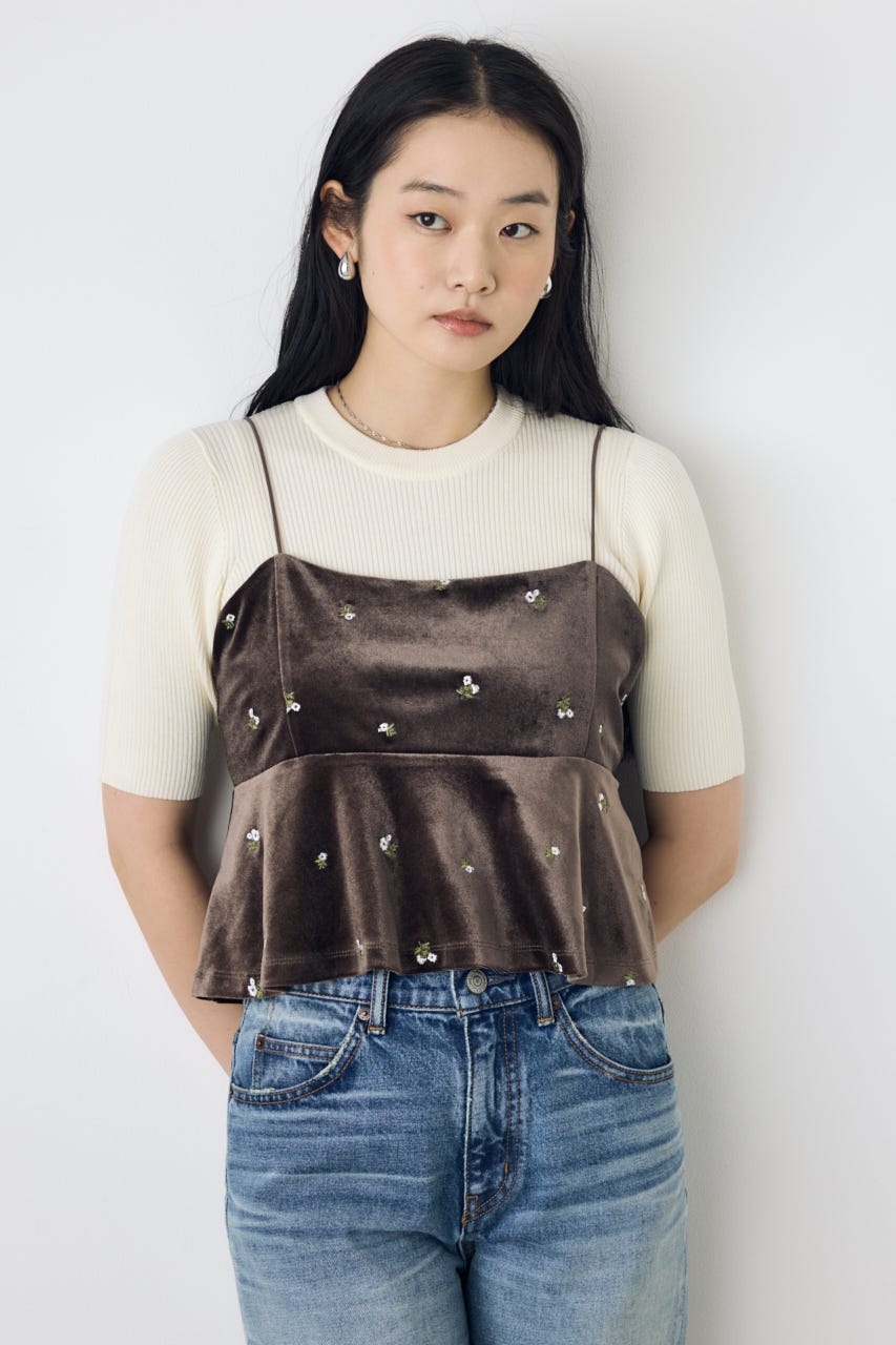 ベロア刺繍キャミソール 柄BRN FREE