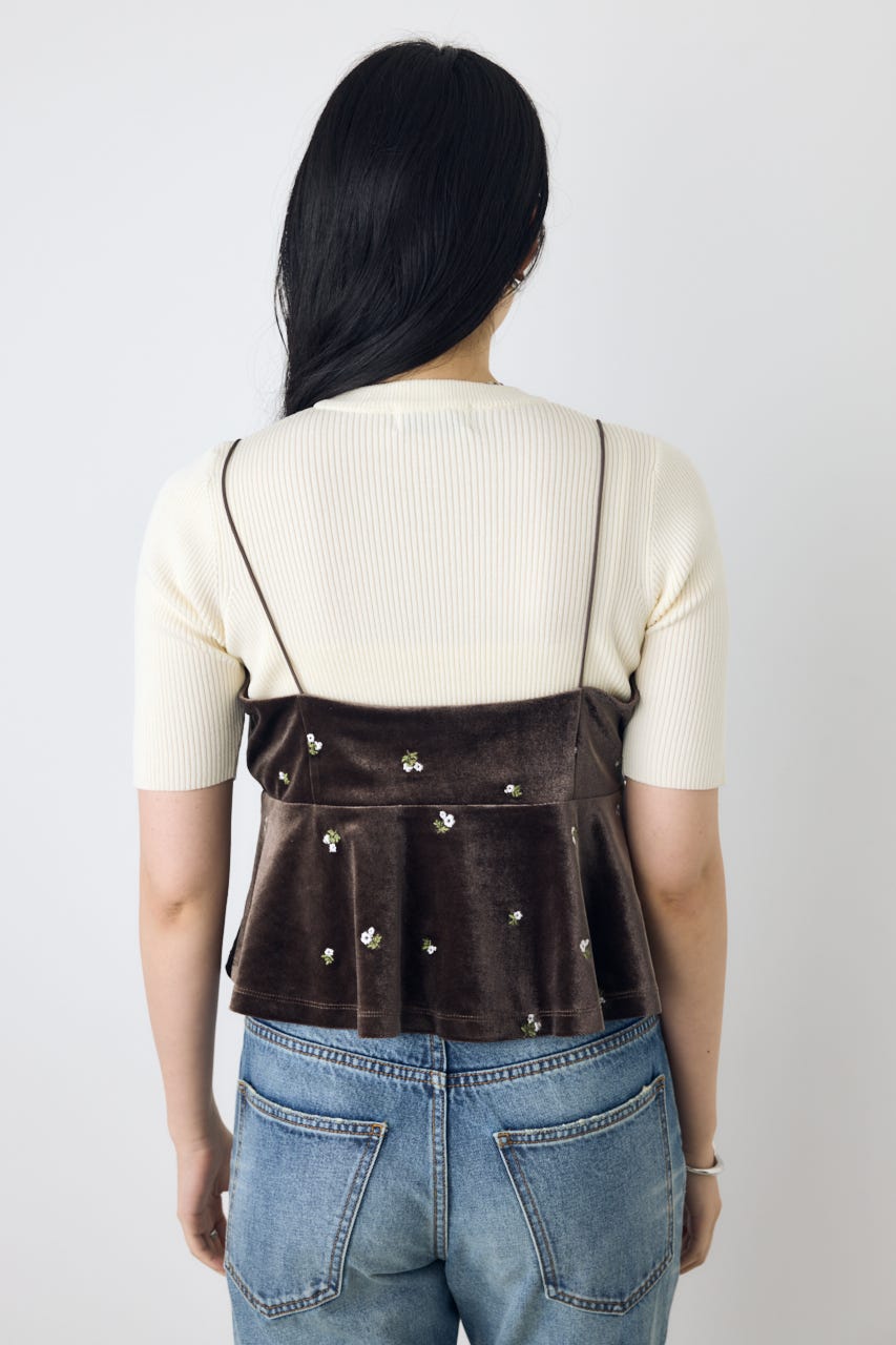 ベロア刺繍キャミソール 柄BRN FREE