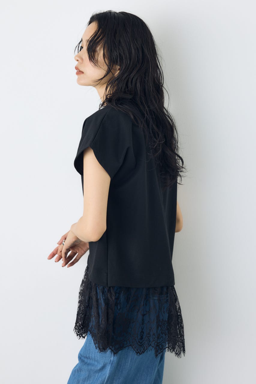 【接触冷感】裾レースドッキングトップス BLK FREE