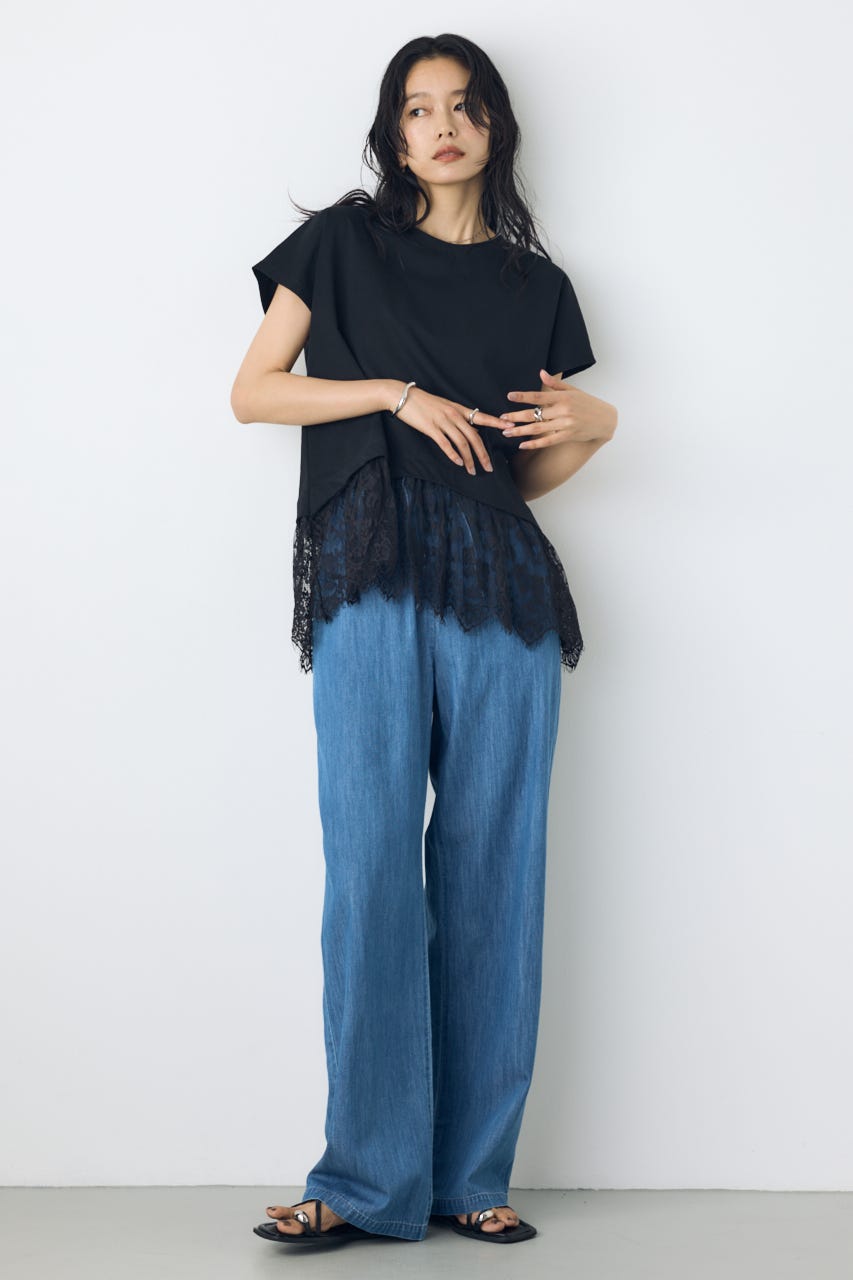 【接触冷感】裾レースドッキングトップス BLK FREE