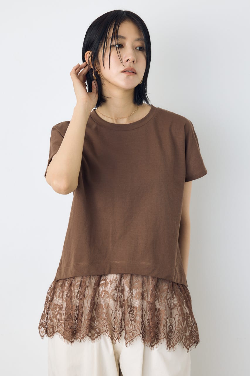 AZUL BY MOUSSY | 【接触冷感】裾レースドッキングトップス (Tシャツ