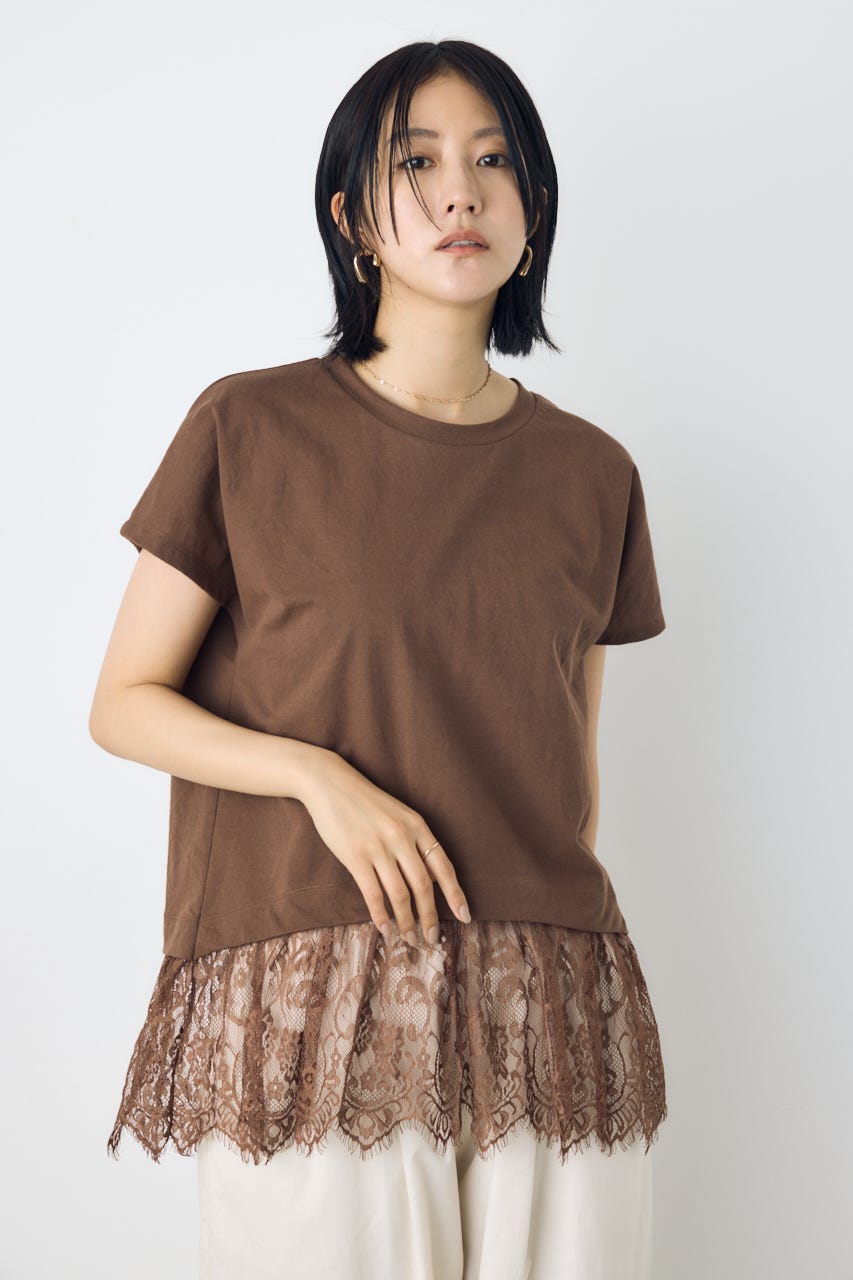 【接触冷感】裾レースドッキングトップス BRN FREE