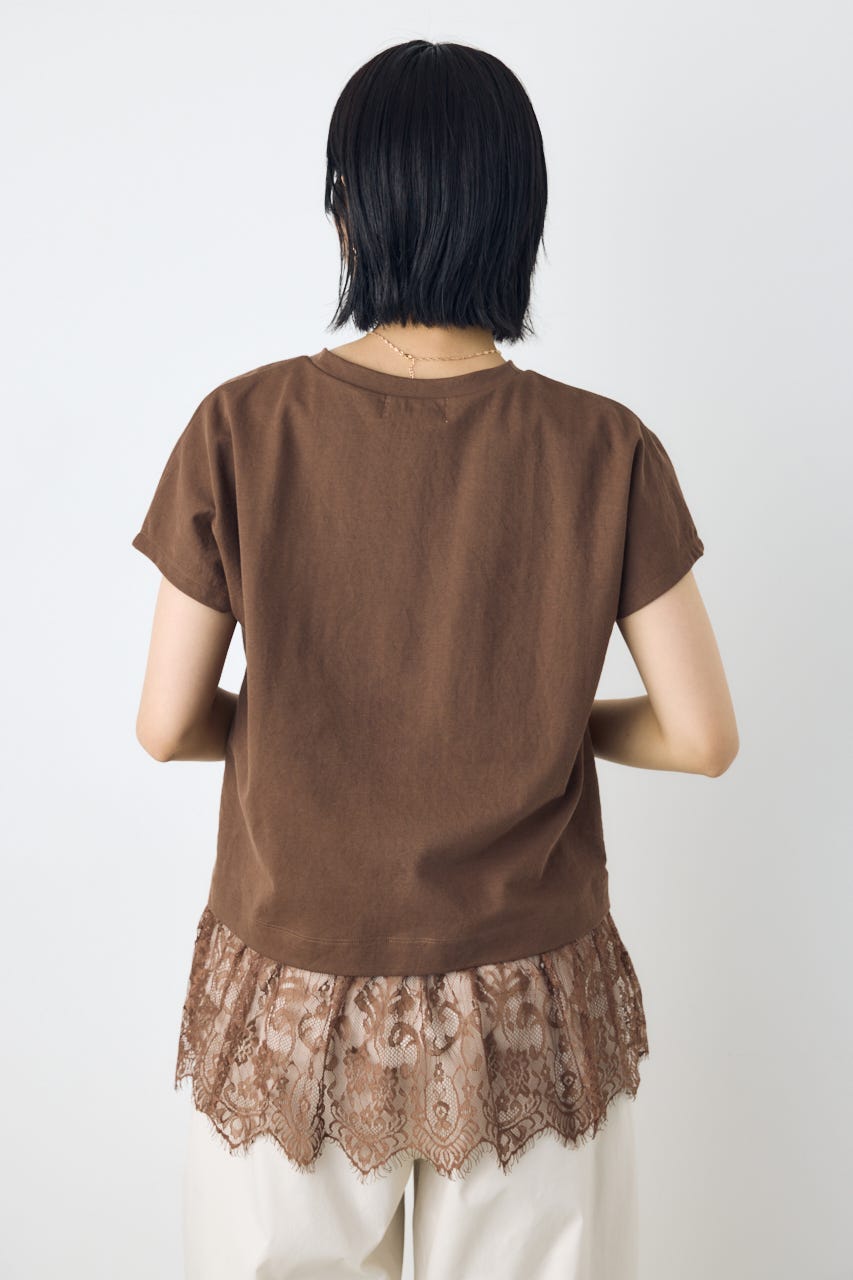 【接触冷感】裾レースドッキングトップス BRN FREE