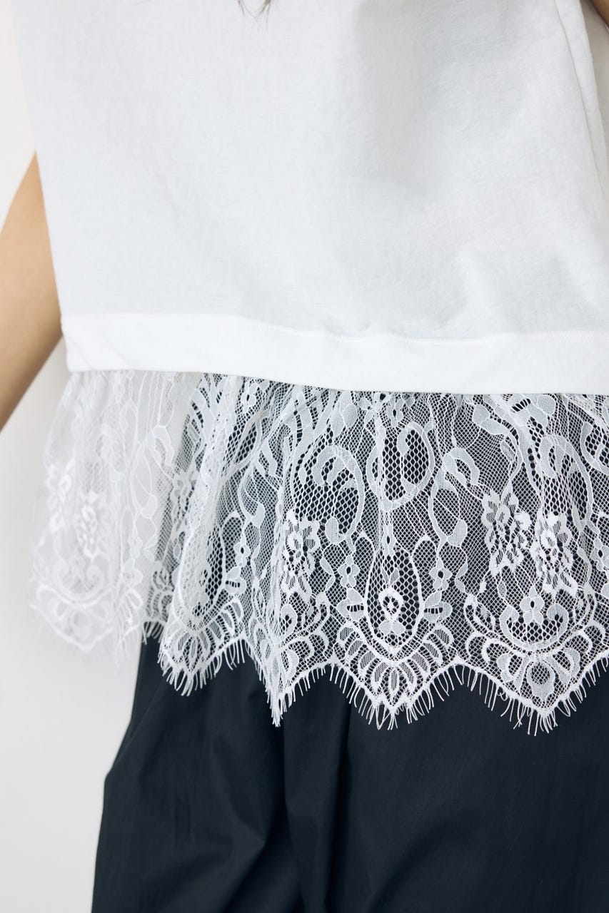 【接触冷感】裾レースドッキングトップス O/WHT FREE