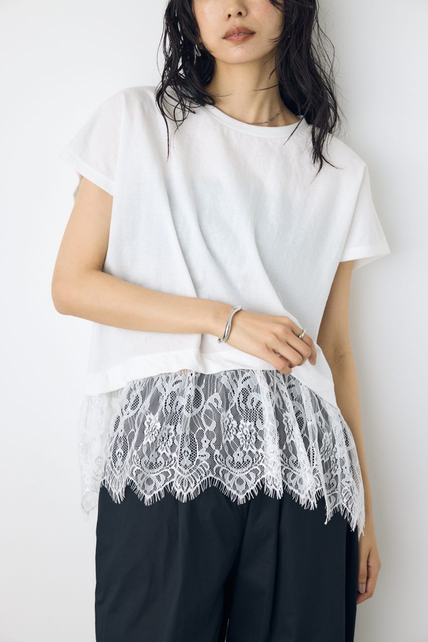 【接触冷感】裾レースドッキングトップス O/WHT FREE