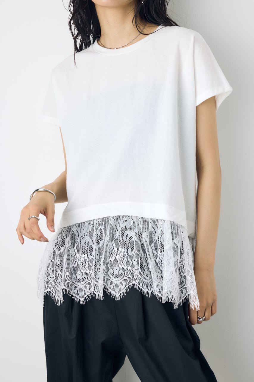 【接触冷感】裾レースドッキングトップス O/WHT FREE