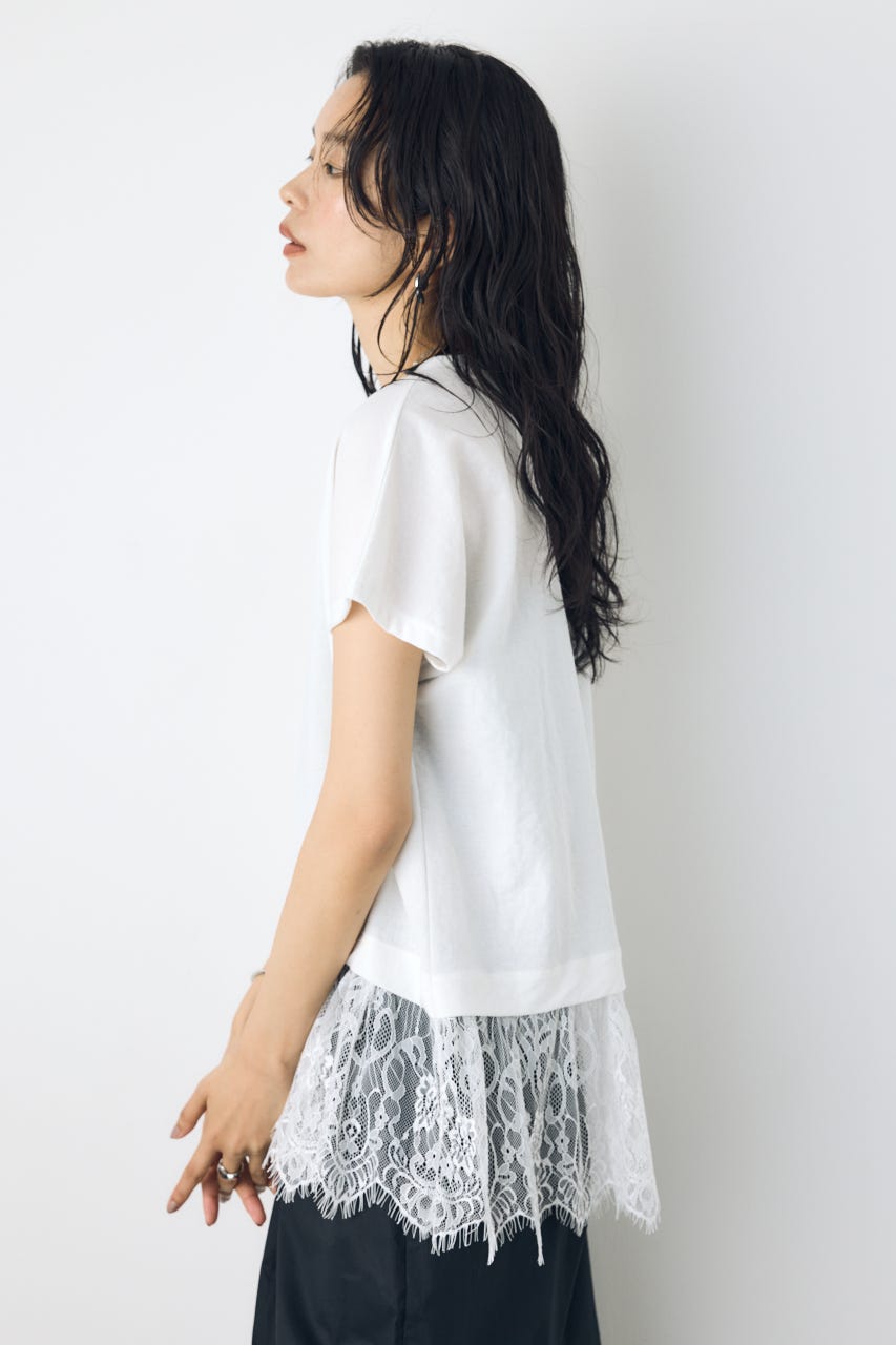 【接触冷感】裾レースドッキングトップス O/WHT FREE