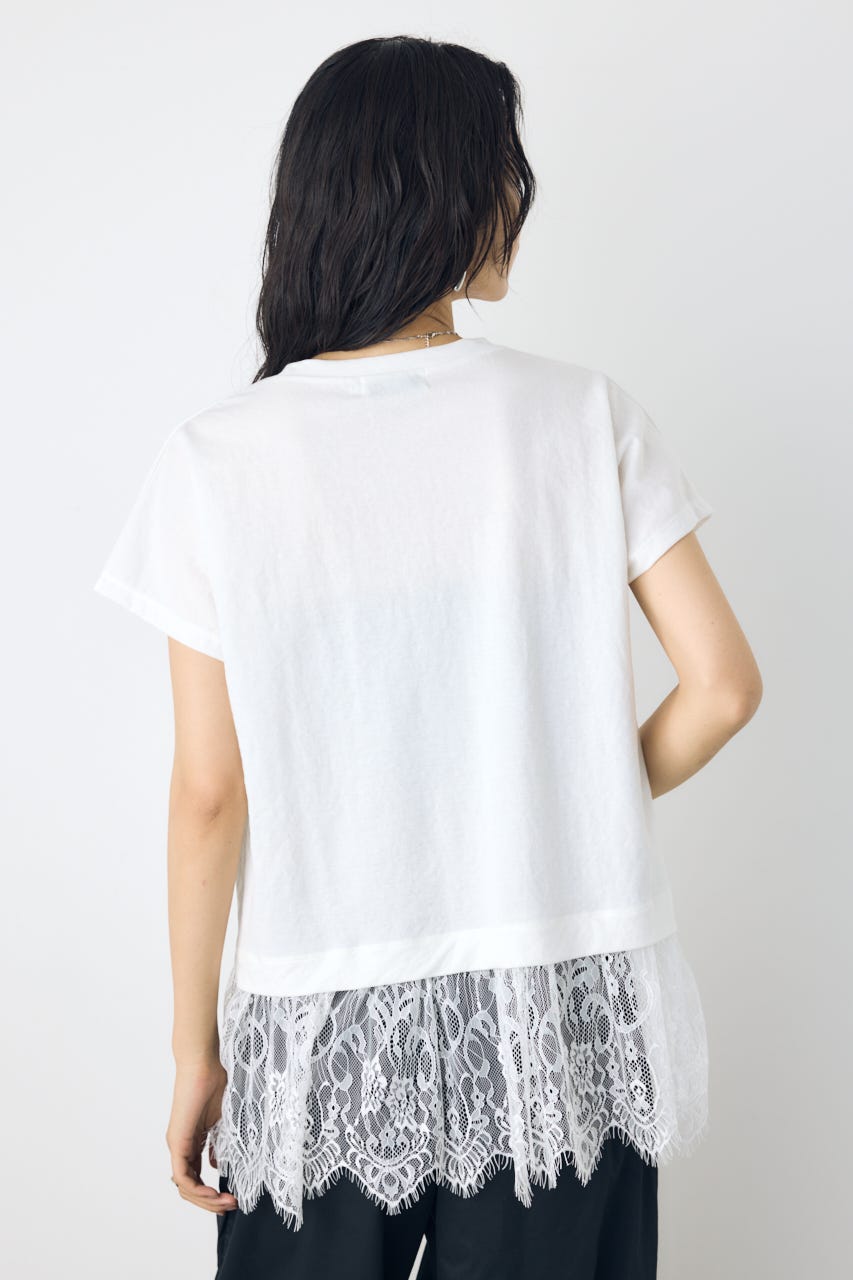 【接触冷感】裾レースドッキングトップス O/WHT FREE