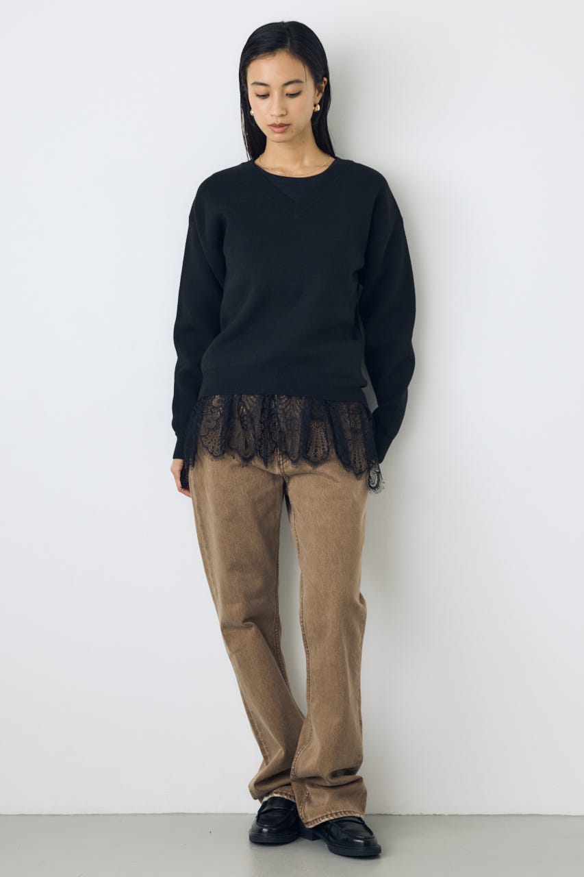 【AW先行アイテム】ヘムレースドッキング長袖トップス BLK FREE