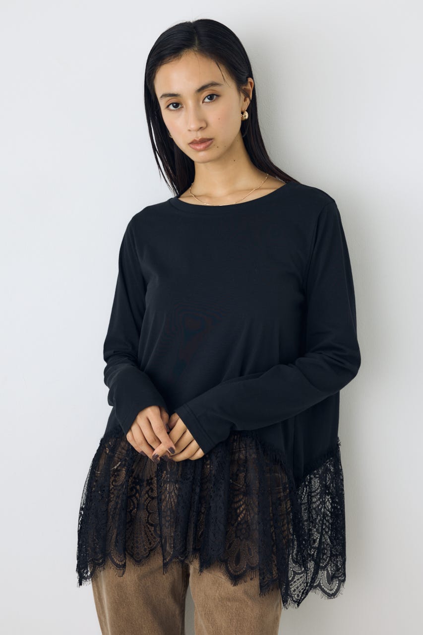 【AW先行アイテム】ヘムレースドッキング長袖トップス BLK FREE