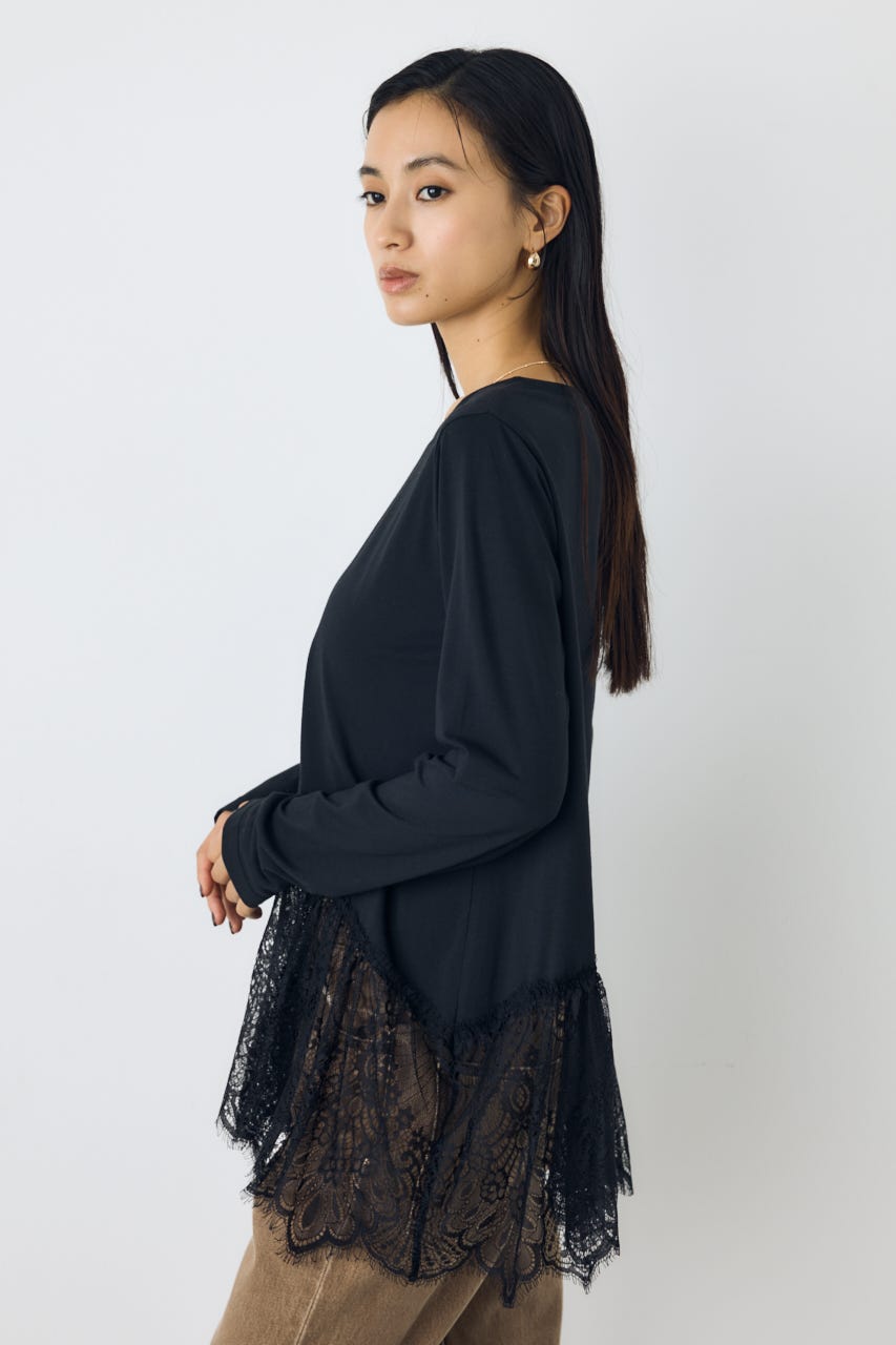 【AW先行アイテム】ヘムレースドッキング長袖トップス BLK FREE