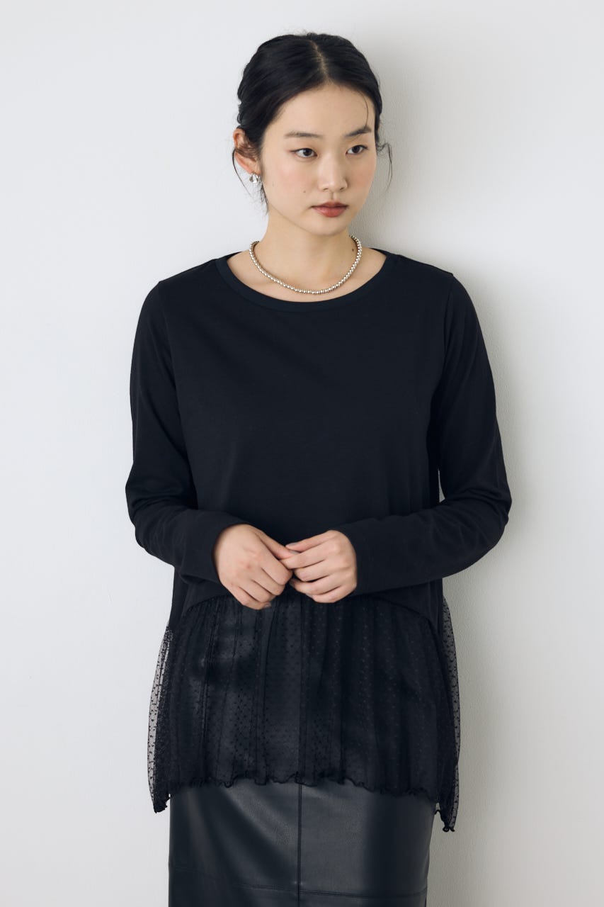 【AW先行アイテム】ヘムレースドッキング長袖トップス 柄BLK FREE