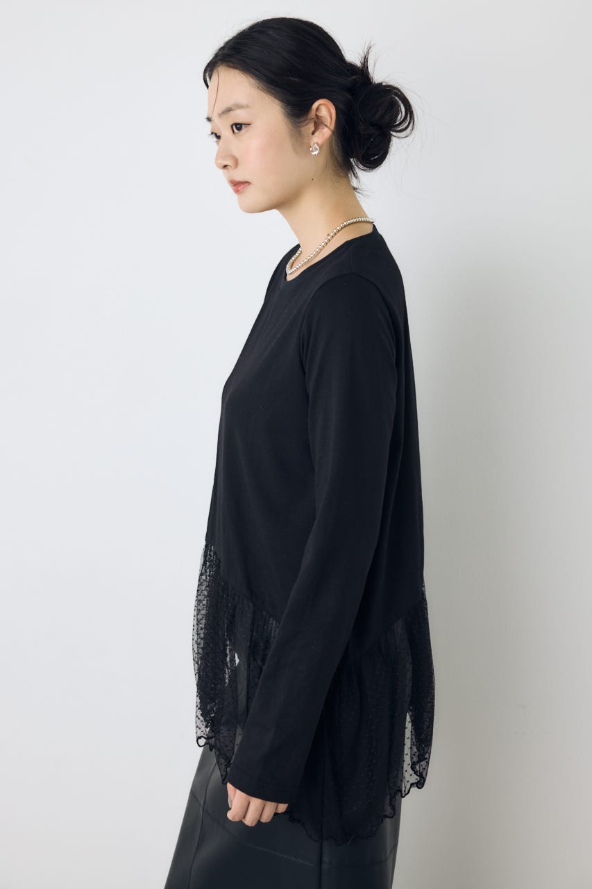 【AW先行アイテム】ヘムレースドッキング長袖トップス 柄BLK FREE